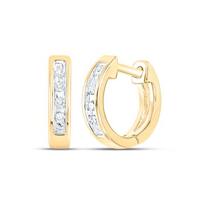 10k Yellow Gold Round Diamond Small Huggie Earrings 1/20 Cttw