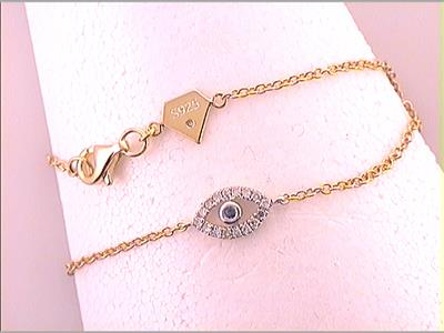 Sterling Silver Round Diamond Evil Eye Fashion Bracelet 1/10 Cttw