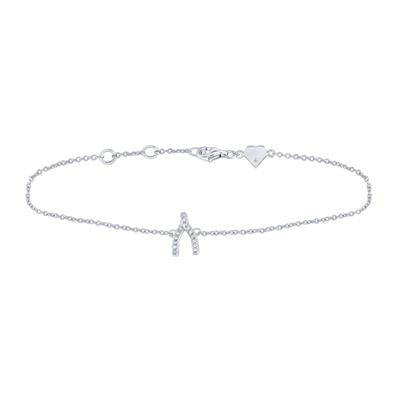 Sterling Silver Round Diamond Wishbone Fashion Bracelet 1/12 Cttw