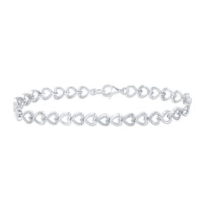 Sterling Silver Round Diamond Heart Bracelet 1/20 Cttw