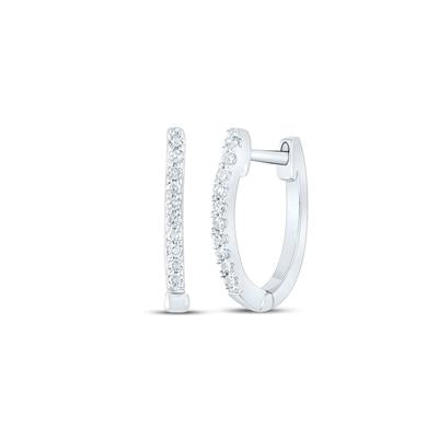 10k White Gold Round Diamond Hoop Earrings 1/12 Cttw