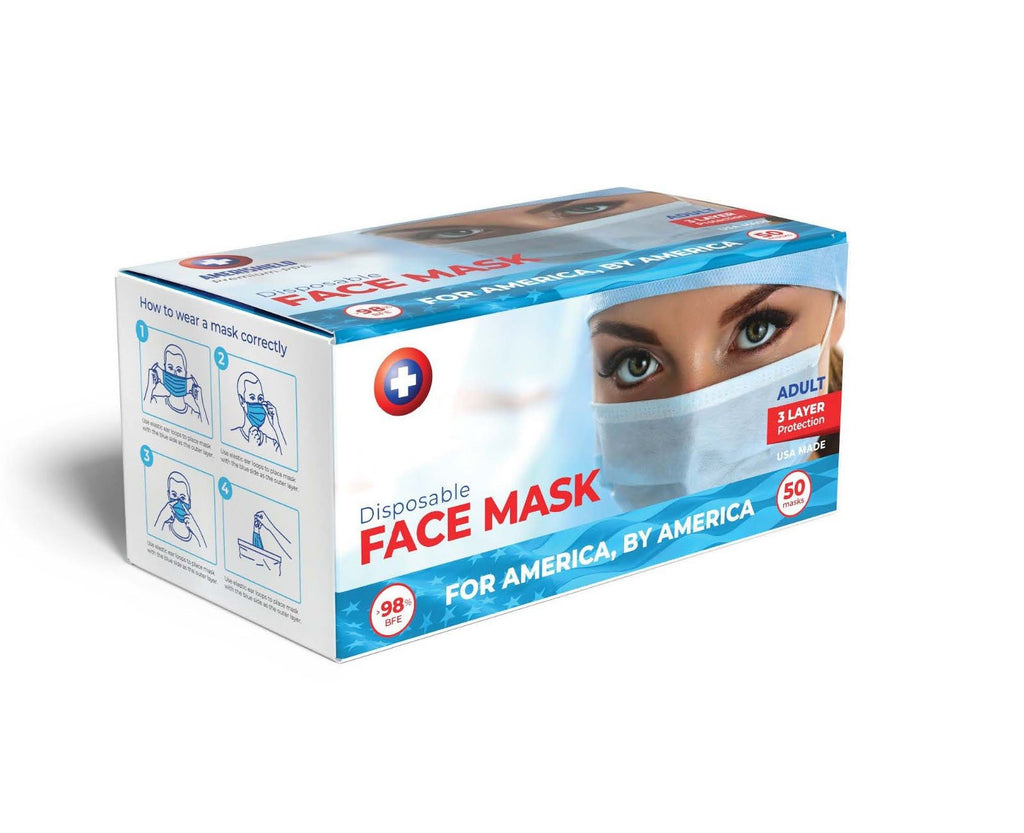 American Face Masks (Box of 50) - Made in the USA 🇺🇸